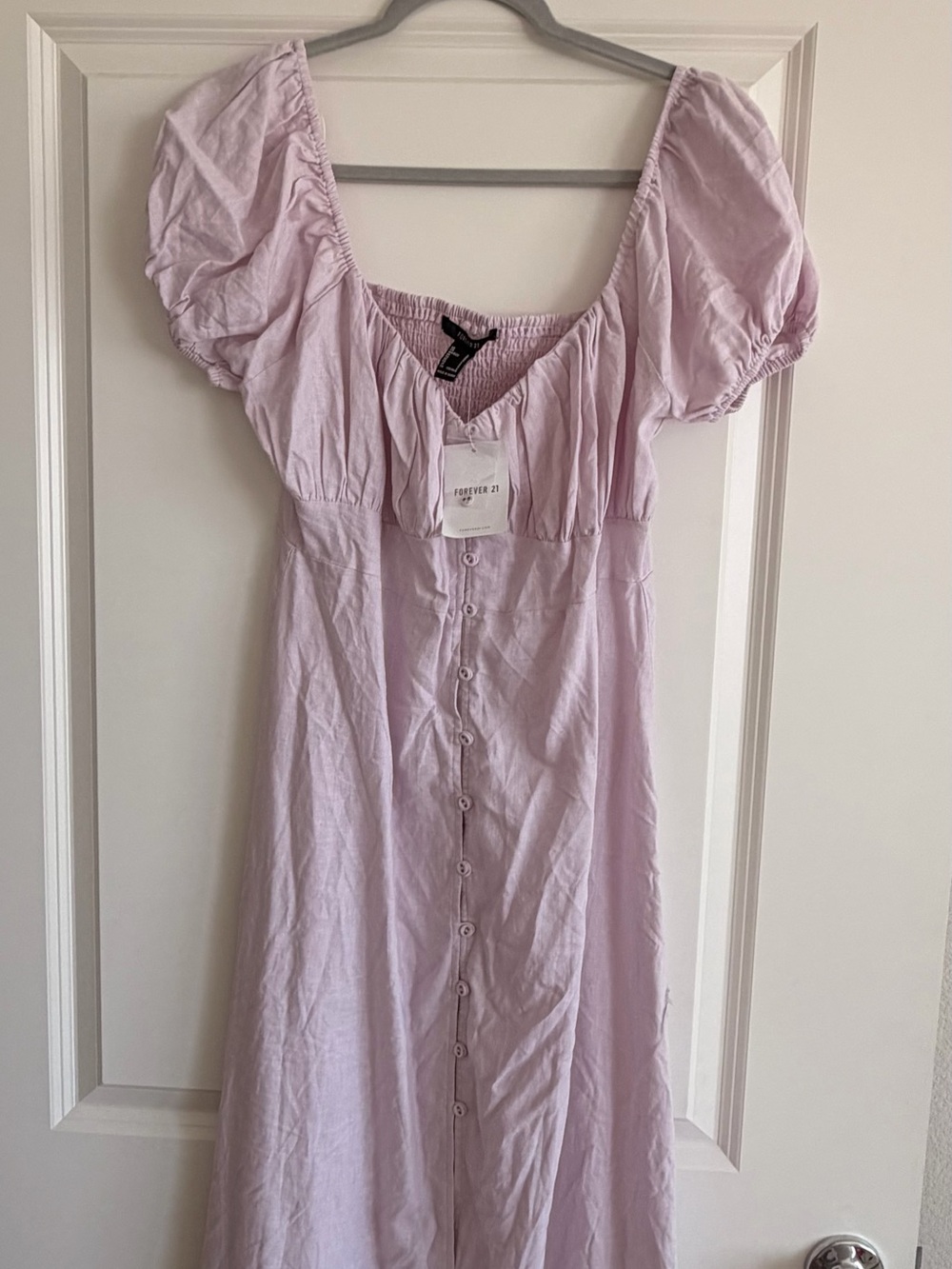 Forever 21 Light Lavender Puff-Sleeve Button-Front Dress